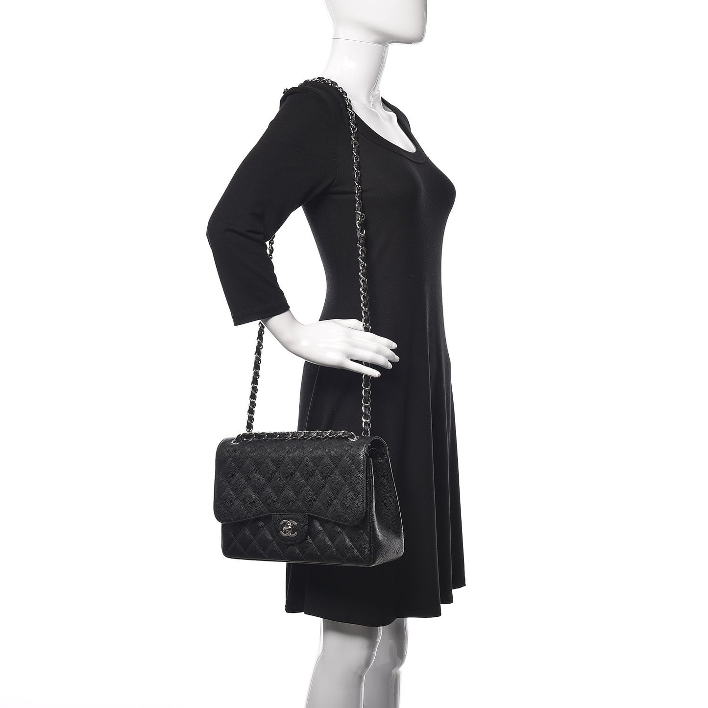 Caviar Quilted Jumbo Double Flap Black