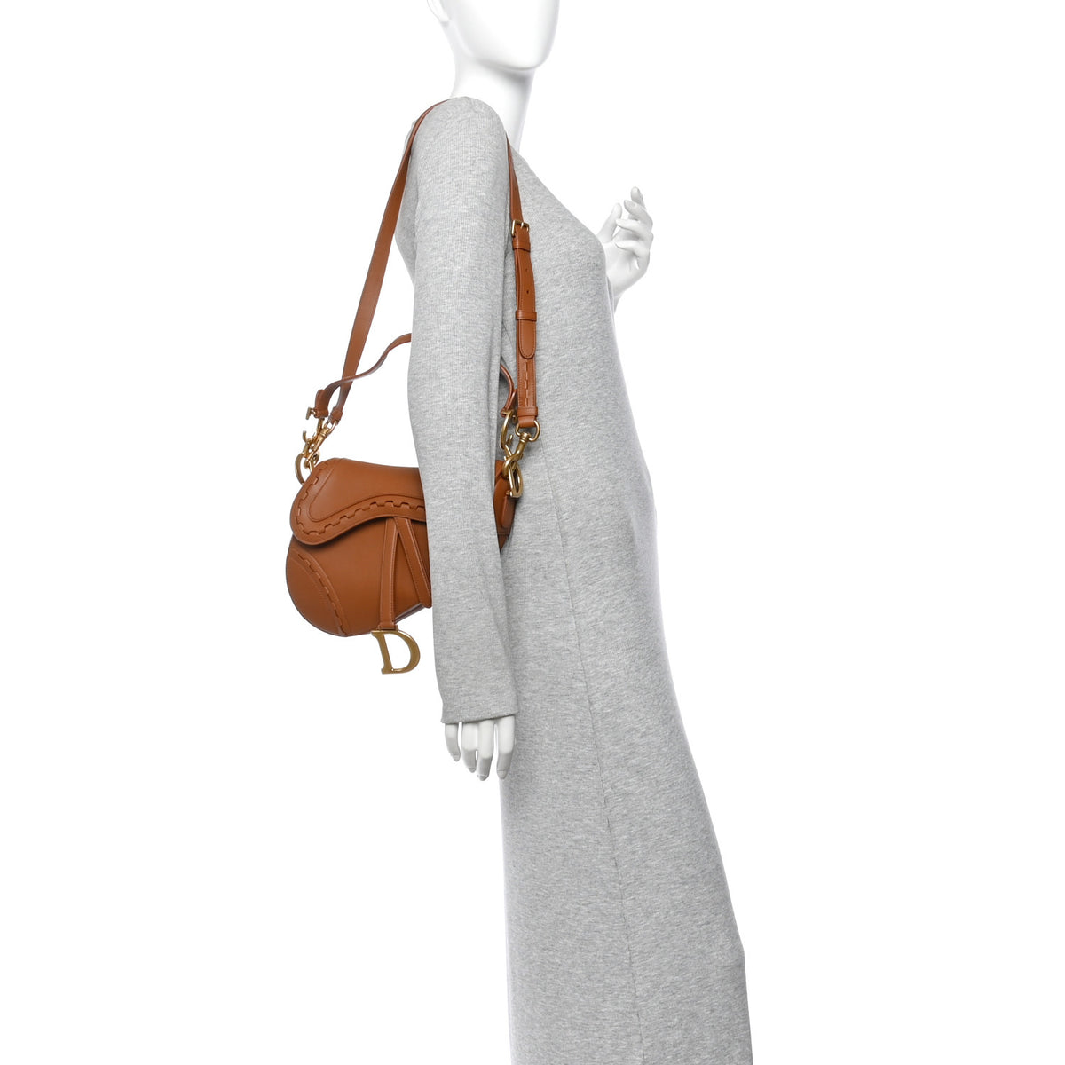 Bobby Calfskin Marquetry Saddle Bag With Strap Marron
