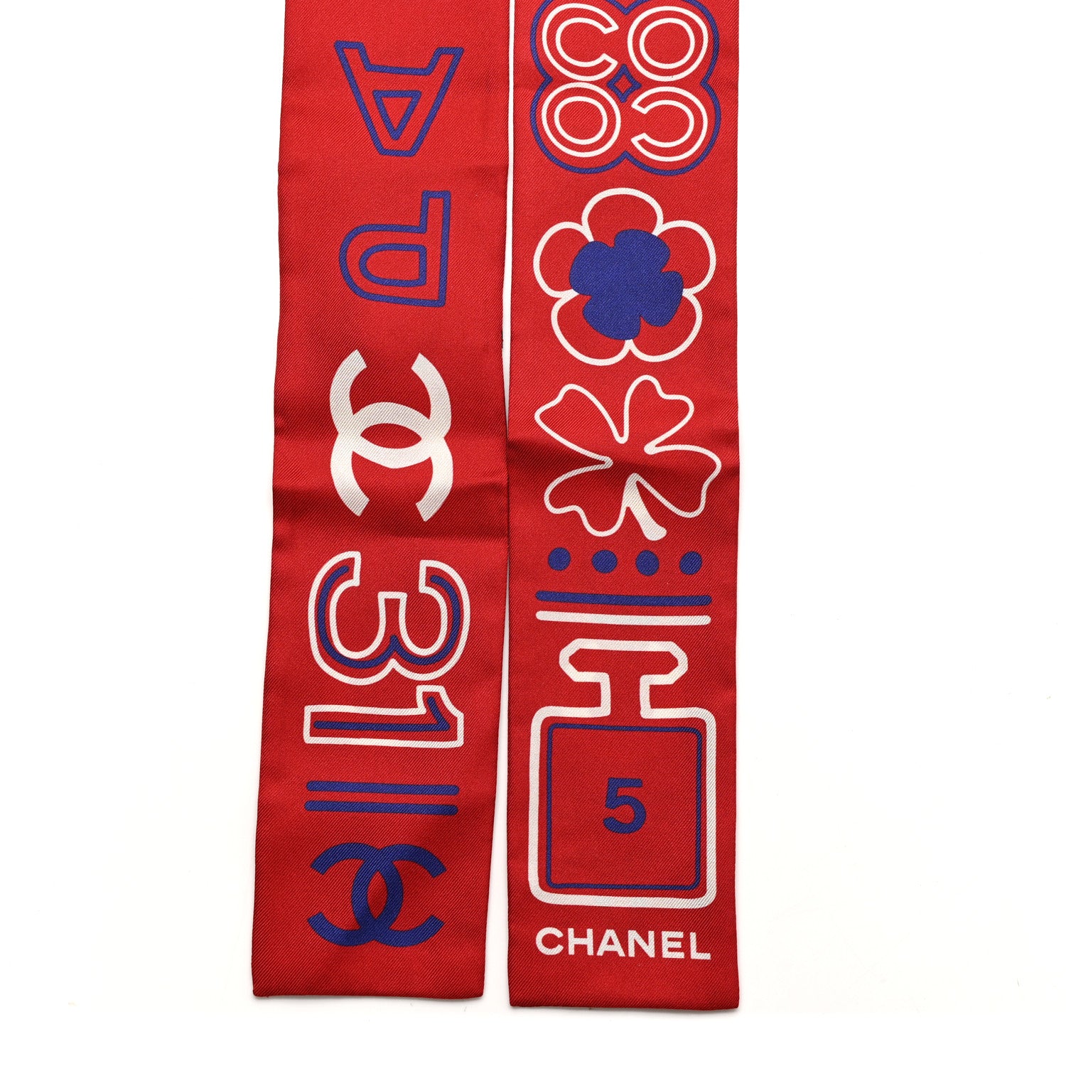 Chanel Silk Slim Bandeau Scarf Dark Red Blue White 2 of 4