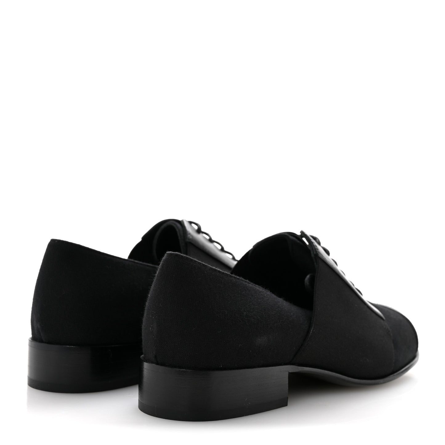 Calfskin Elastic Lace Up Cap Toe CC Loafers 35 Black