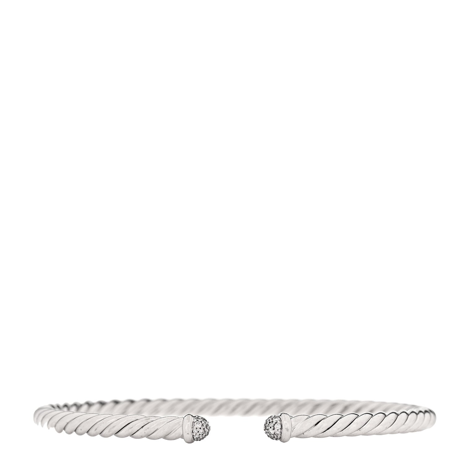 David Yurman 18K White Gold Diamond 4mm Cable Flex Cuff Bracelet 1 of 5