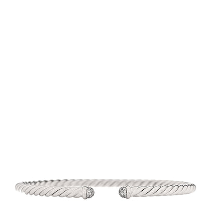 David Yurman 18K White Gold Diamond 4mm Cable Flex Cuff Bracelet 1 of 5