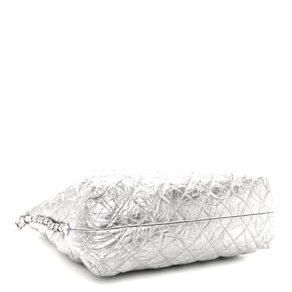 Chanel Metallic Crackled Calfskin Quilted Large Big Bang Hobo Silver 4 of 10