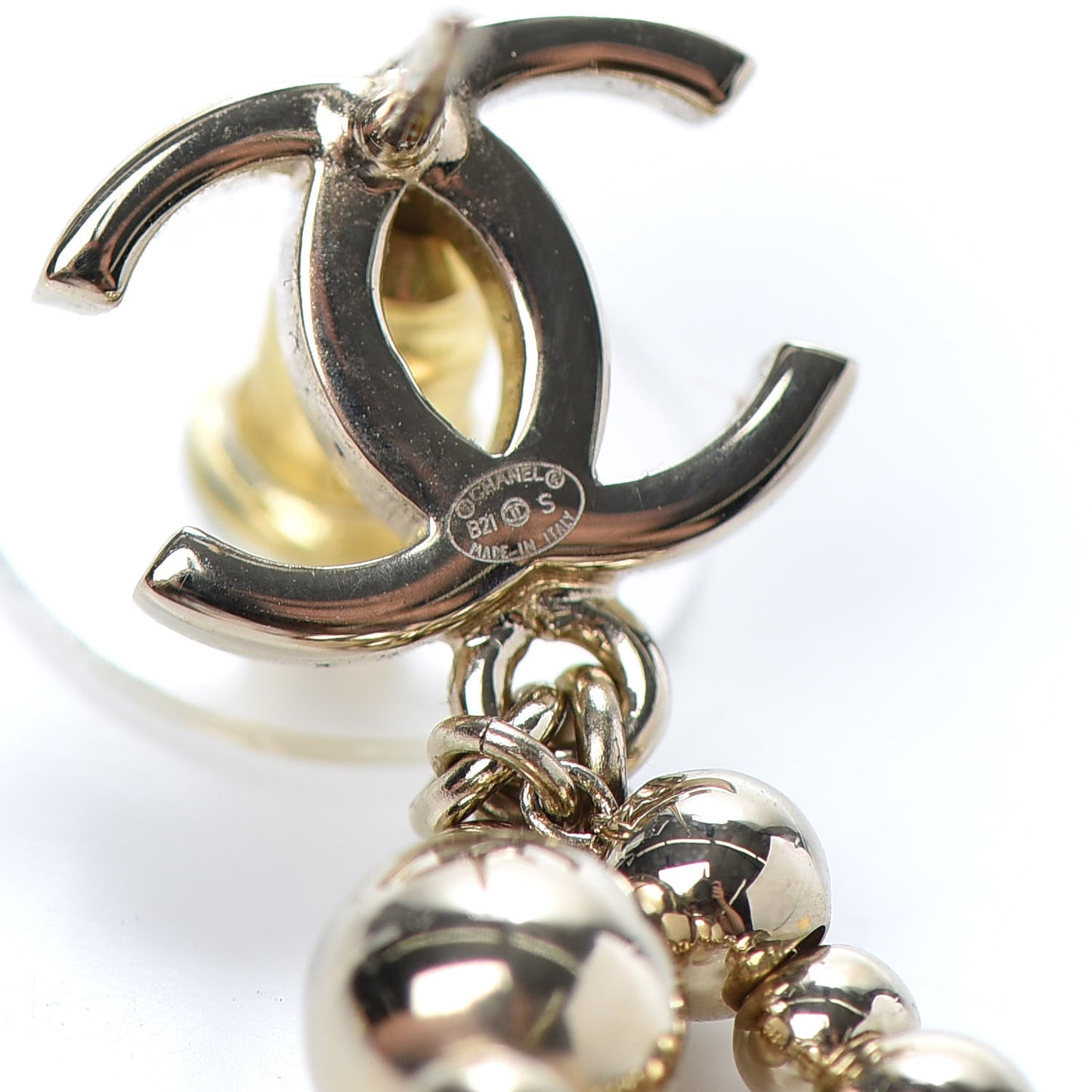 Metal CC Bead Drop Earrings Gold