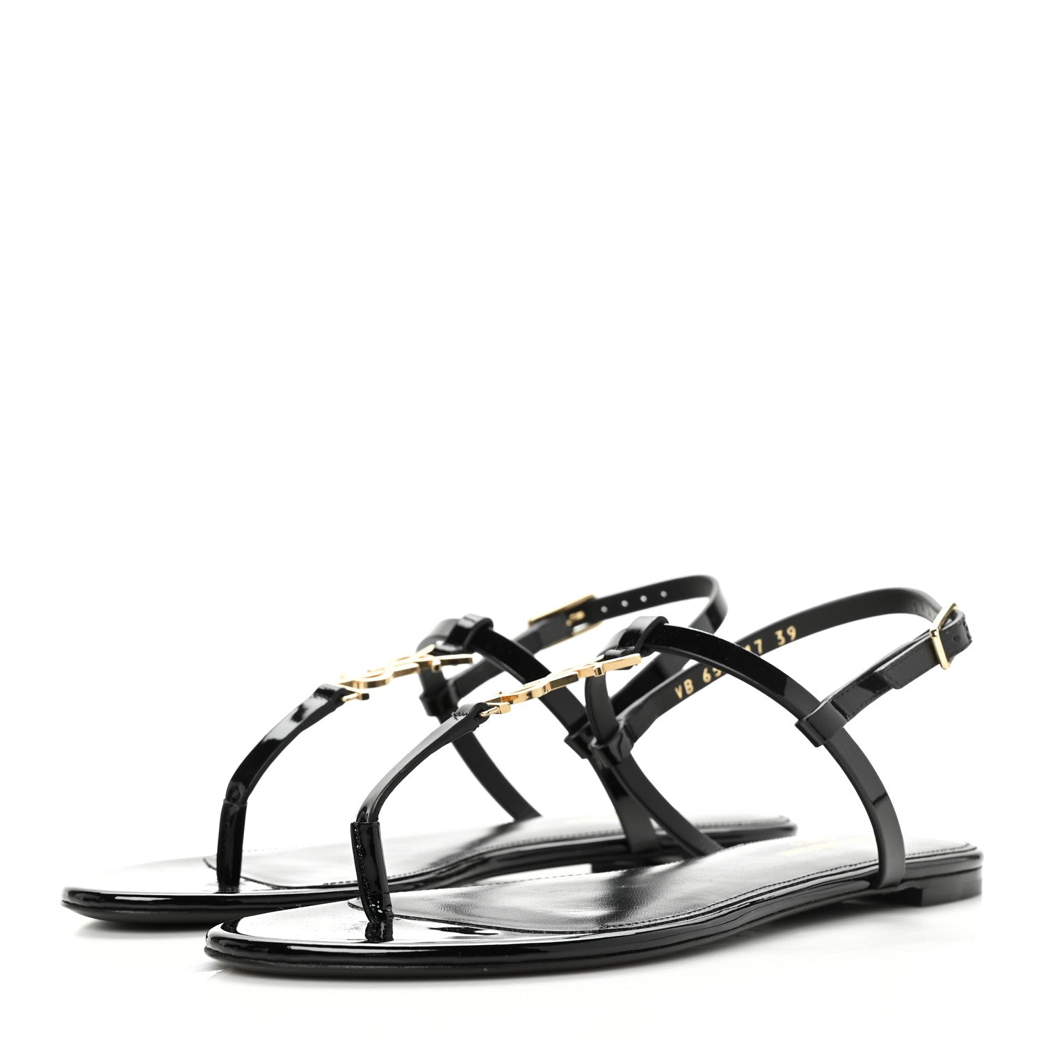 Saint Laurent Patent Calfskin Cassandra Monogram Sandals 39 Black 3 of 8