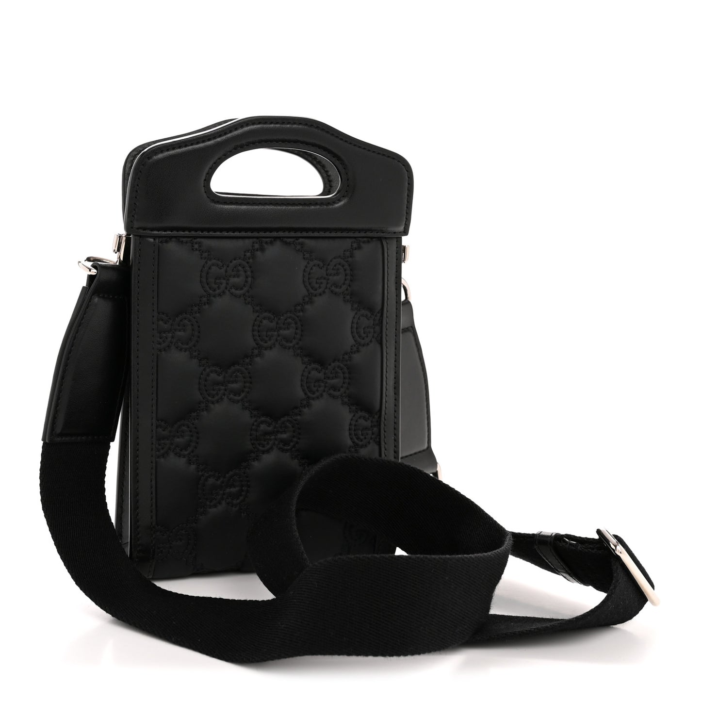 Nylon Calfskin Enamel GG Matelasse Mini Top Slip Handle Crossbody Bag Black