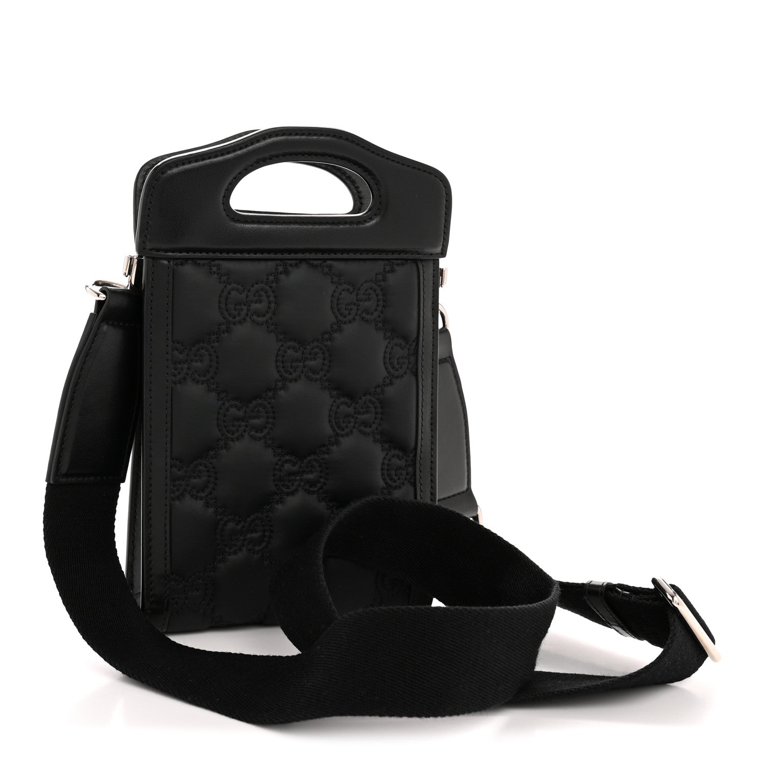 Gucci Nylon Calfskin Enamel GG Matelasse Mini Top Slip Handle Crossbody Bag Black 3 of 13