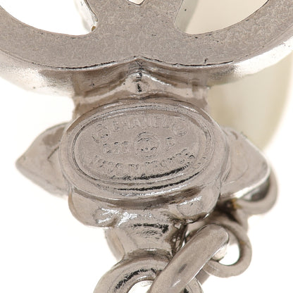 Chanel Crystal Pearl Flower CC Drop Earrings Silver 4 of 5