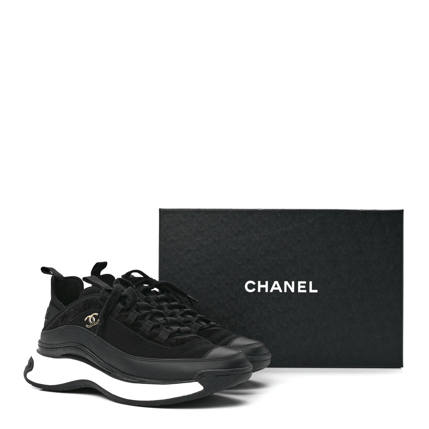 Velvet Calfskin Mixed Fibers CC Sneakers 39 Black