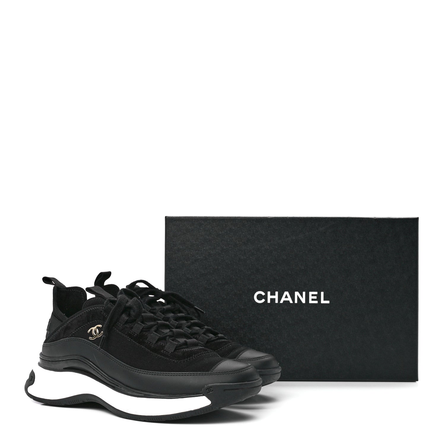 Chanel Velvet Calfskin Mixed Fibers CC Sneakers 39 Black 9 of 9