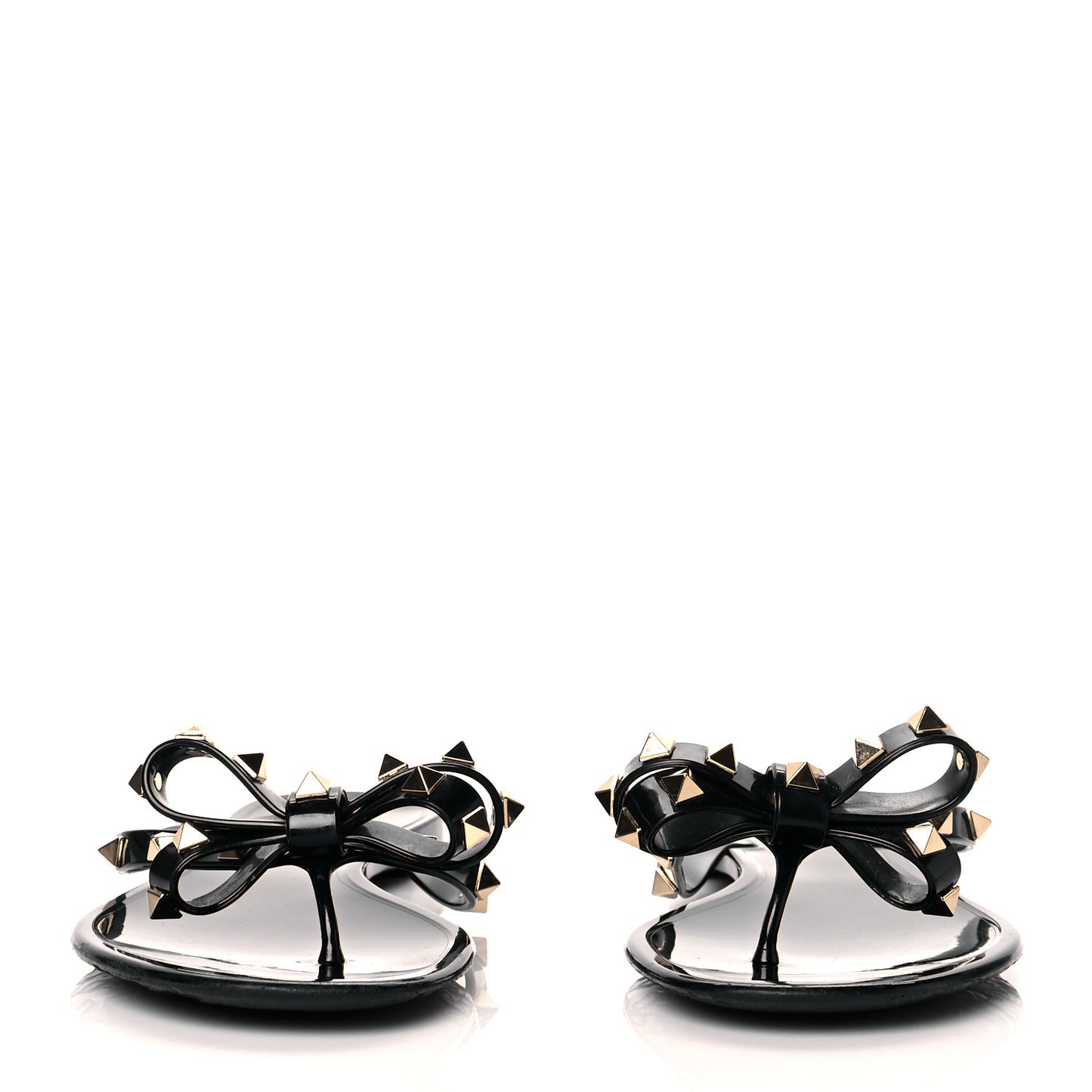 PVC Jelly Rockstud Bow Thong Sandals 40 Black