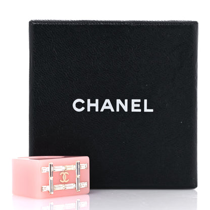 Chanel Resin Crystal Baguette CC Ring 7 Pink 8 of 8