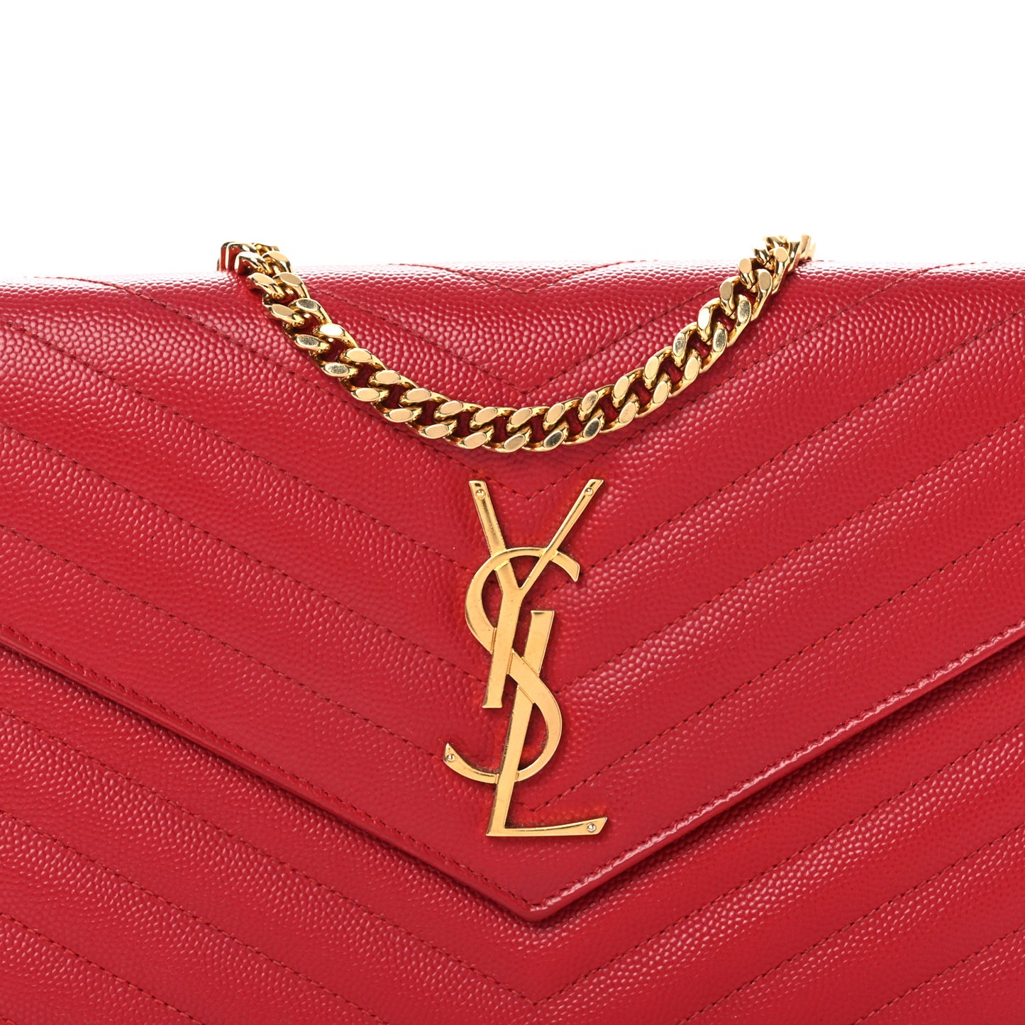 Grain De Poudre Matelasse Chevron Monogram Chain Wallet Red