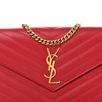 Saint Laurent Grain De Poudre Matelasse Chevron Monogram Chain Wallet Red 8 of 15