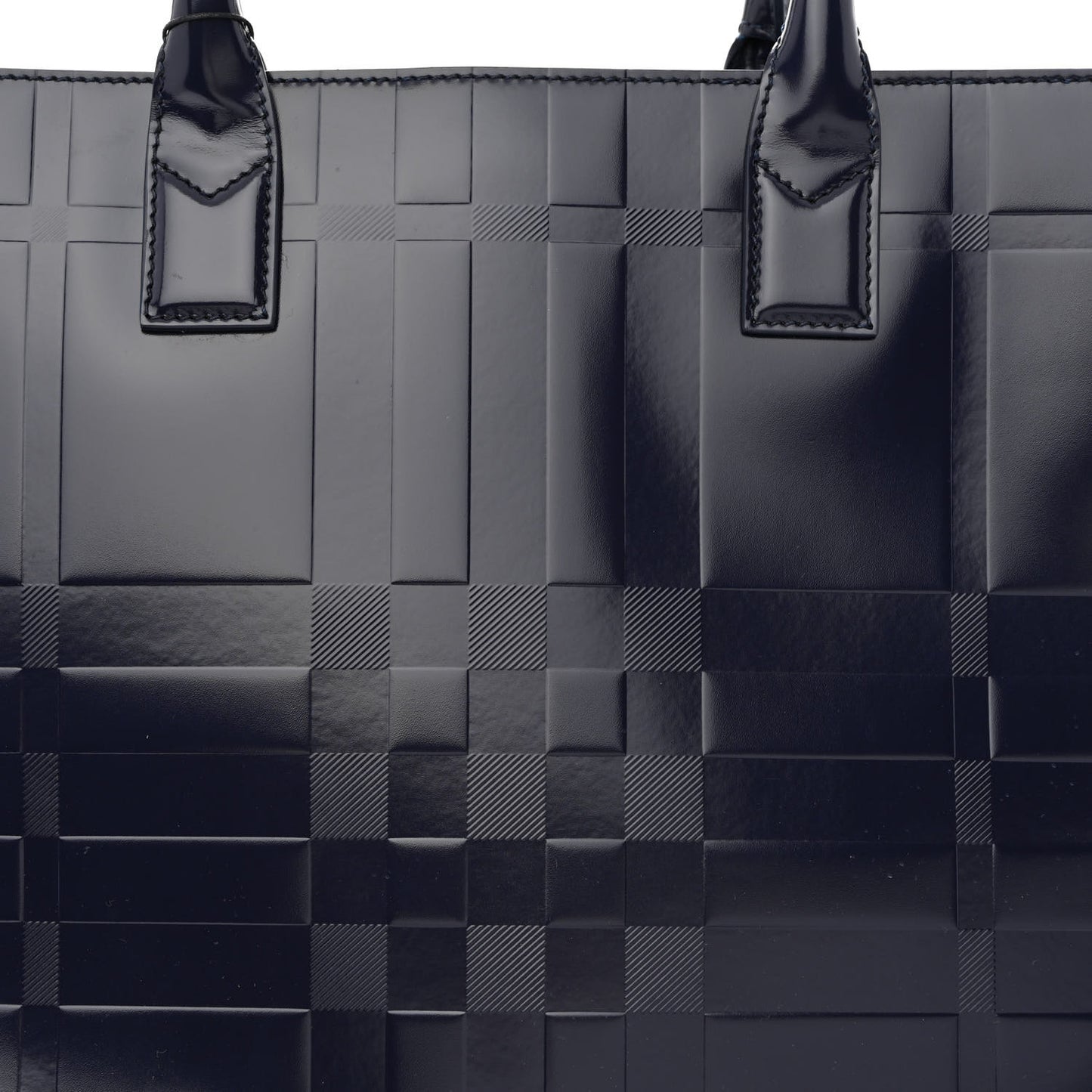 Patent Calfskin Denny Check Embossed Tote Charcoal Blue
