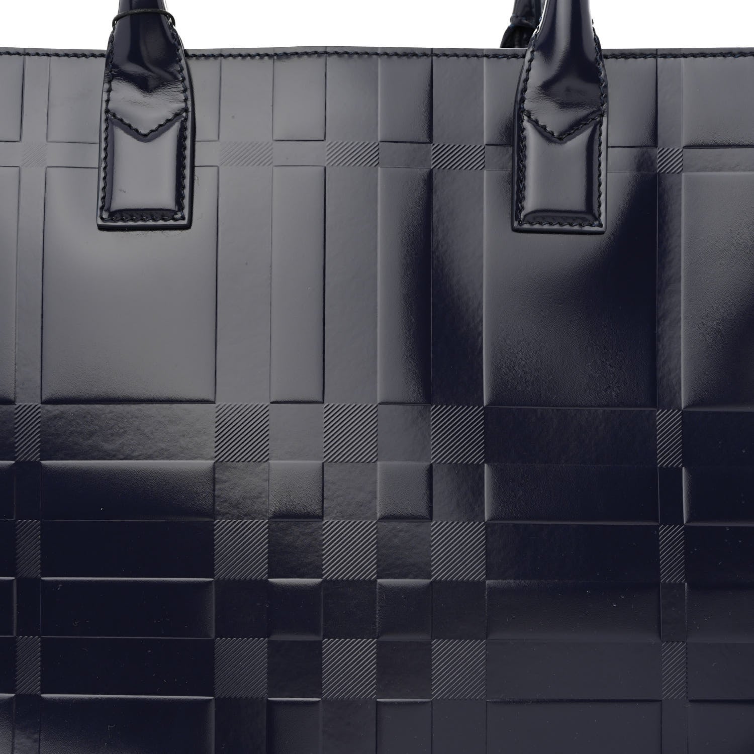 Burberry Patent Calfskin Denny Check Embossed Tote Charcoal Blue 8 of 14