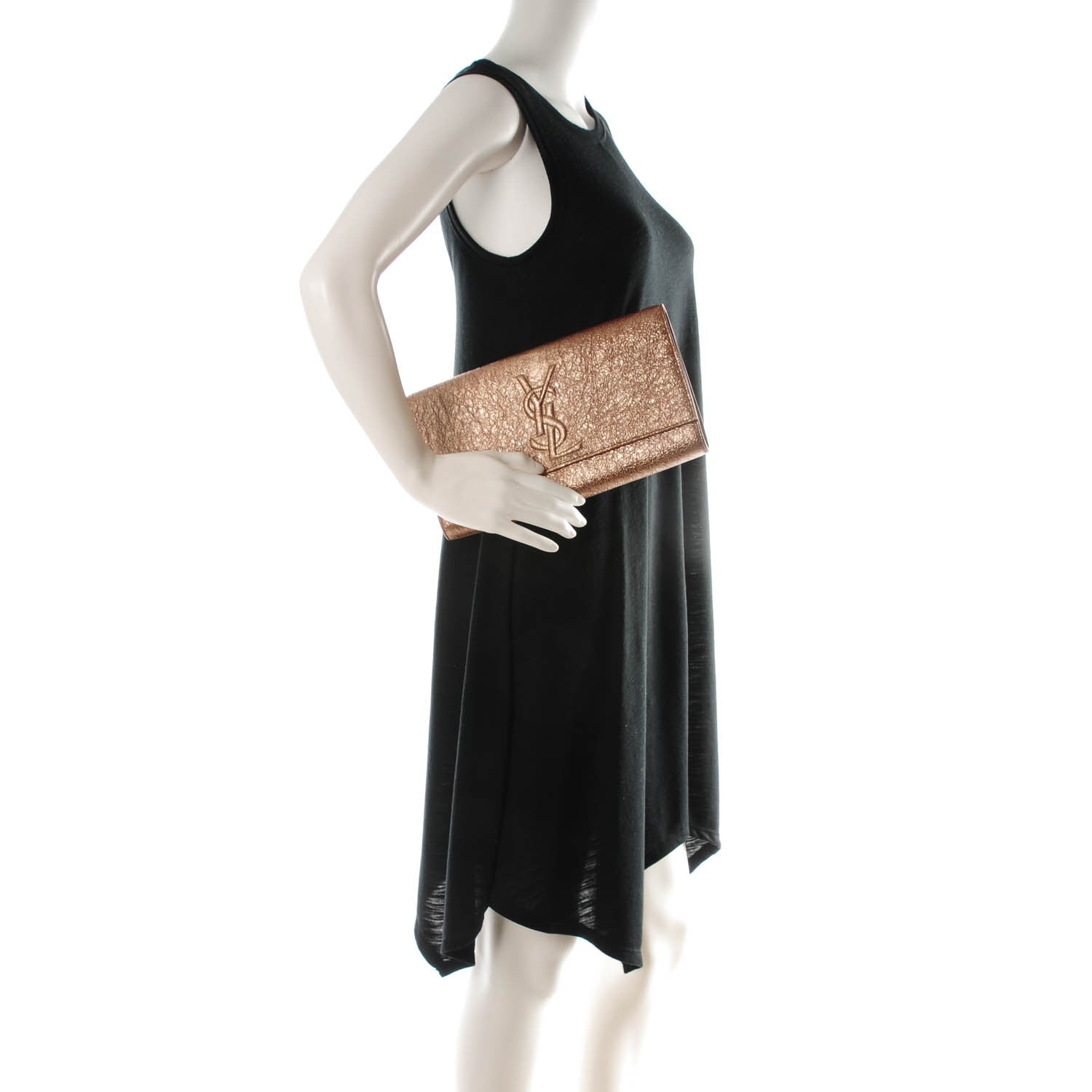 Saint Laurent Metallic Crackled Calfskin Large Belle De Jour Clutch Gold 2 of 7