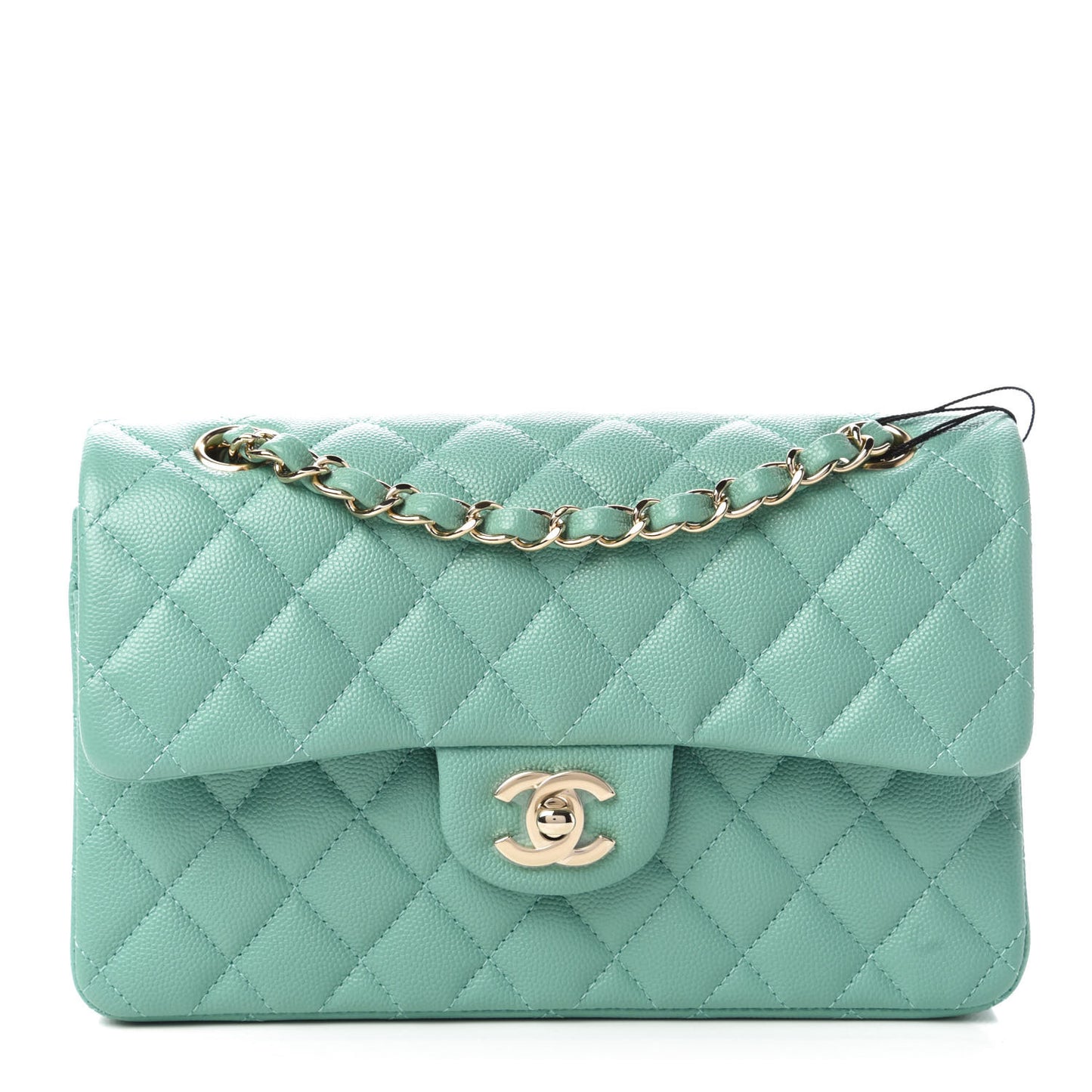 Caviar Quilted Small Double Flap Light Green