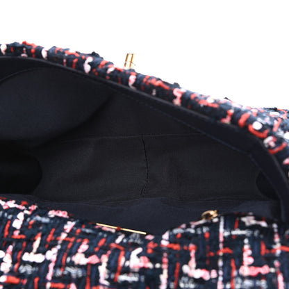 Chanel Tweed Quilted Medium Chanel 19 Flap Navy Blue White Red 5 of 11