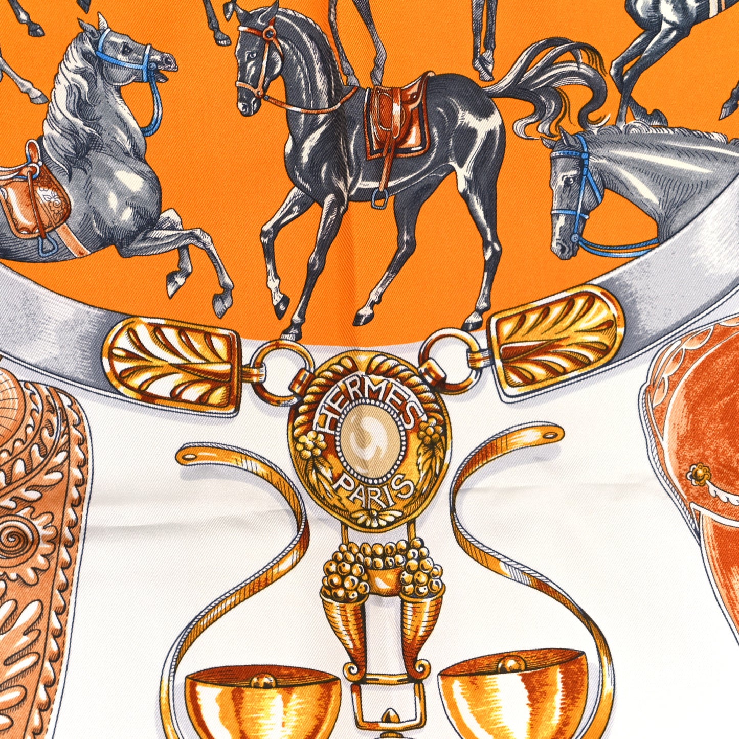 Silk Cavalcades Scarf 90 Orange White Rouille