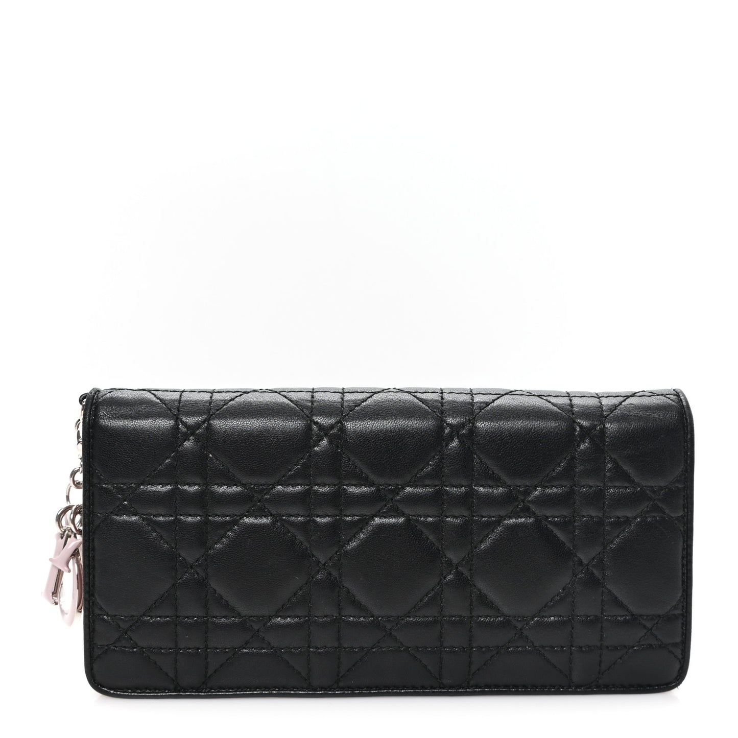 Lambskin Cannage Bi-Color Lady Dior Flap Card Holder Black Mauve Pink