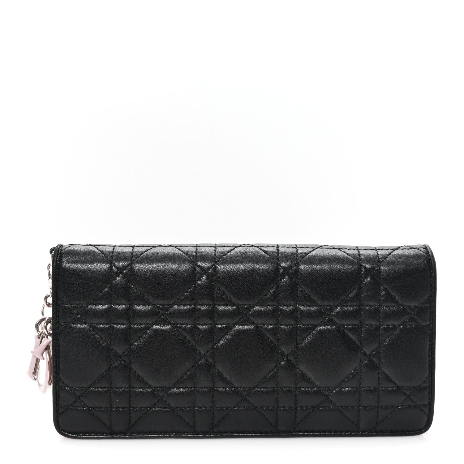 Christian Dior Lambskin Cannage Bi-Color Lady Dior Flap Card Holder Black Mauve Pink 1 of 8