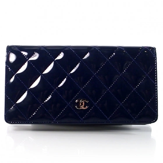 Quilted Patent Flat Wallet Blue