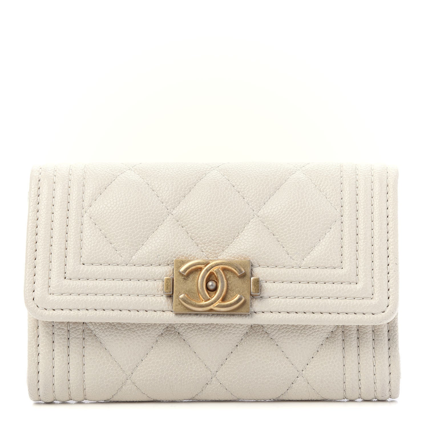 Chanel Caviar Quilted Boy Flap Card Holder White 1 of 11