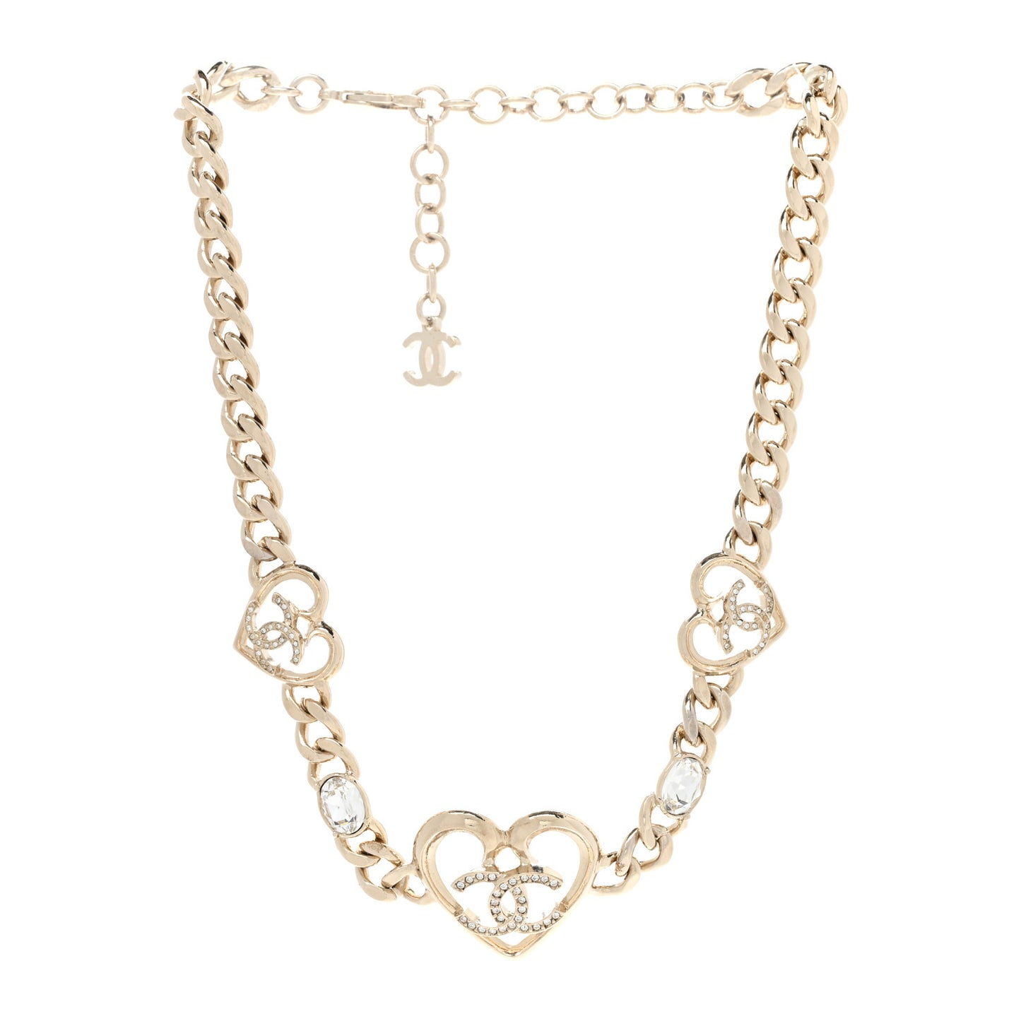 Metal Crystal Heart CC Chain Necklace Gold