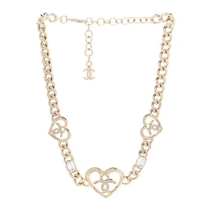 Chanel Metal Crystal Heart CC Chain Necklace Gold 3 of 7
