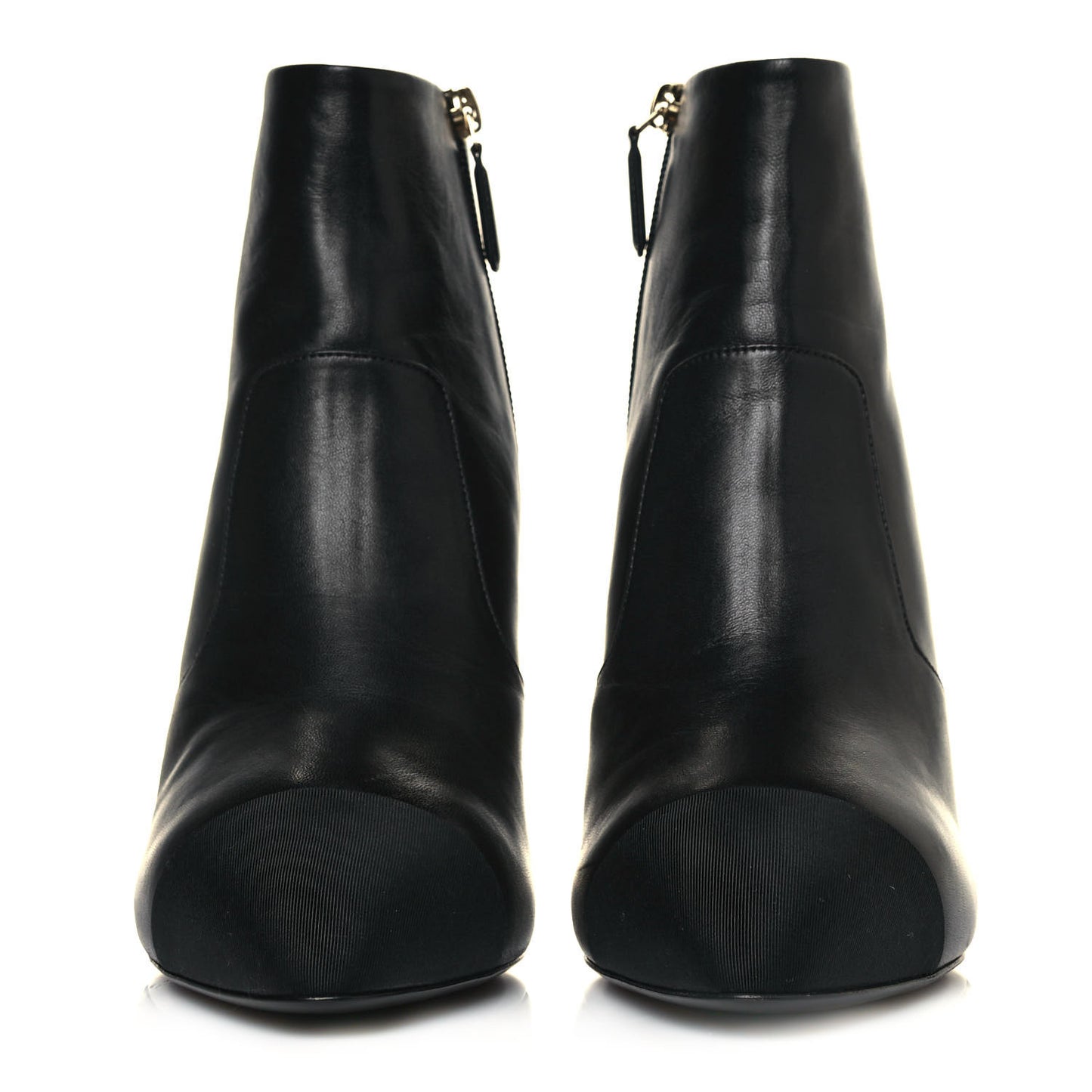 Lambskin Grosgrain Cap Toe Short Ankle Boots 41 Black