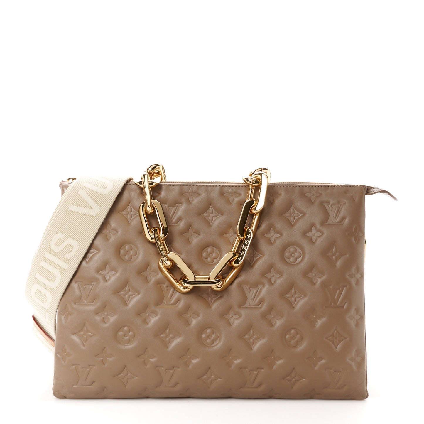 Lambskin Embossed Monogram Coussin MM Taupe