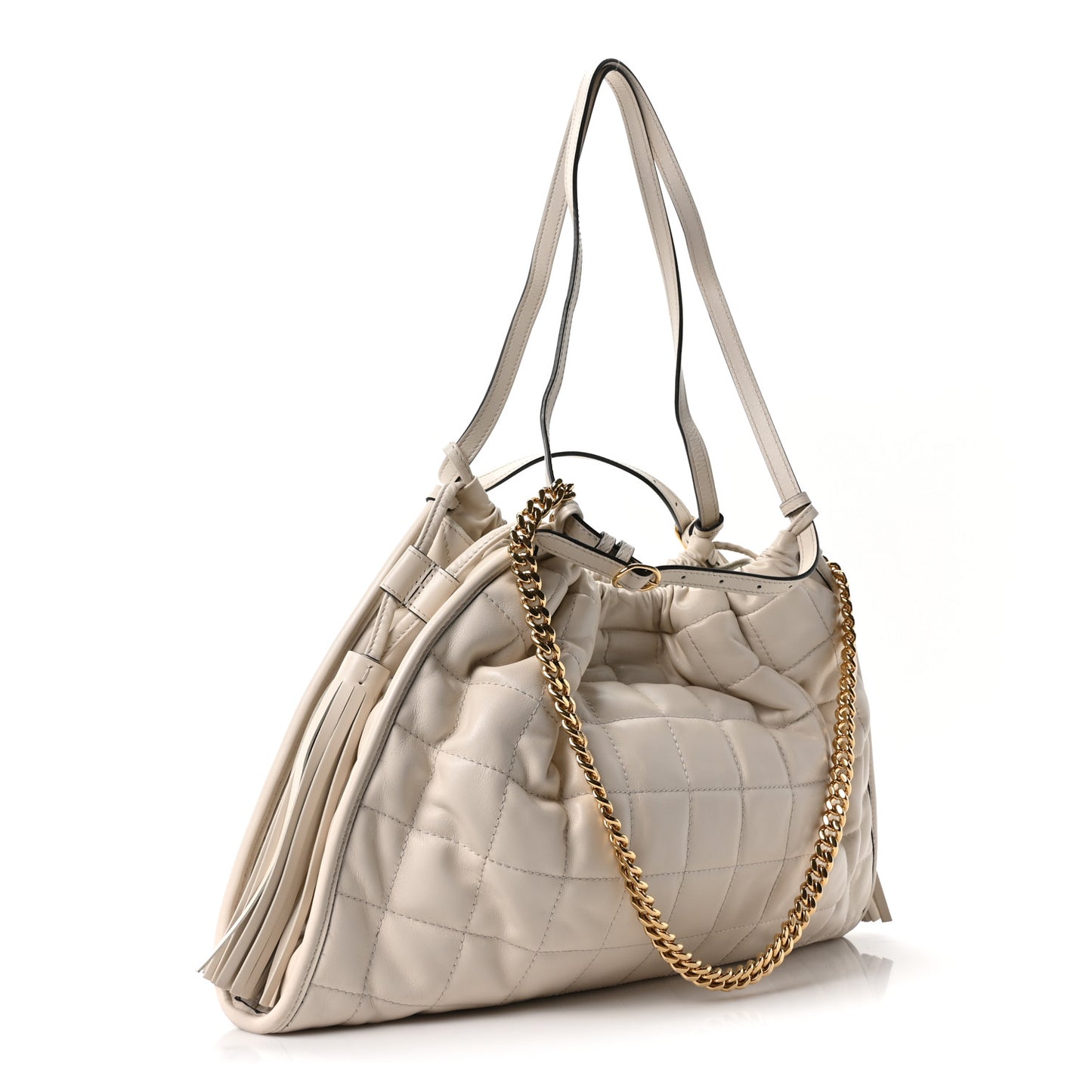 Calfskin Quilted Medium Deco Tote Bag Mystic White