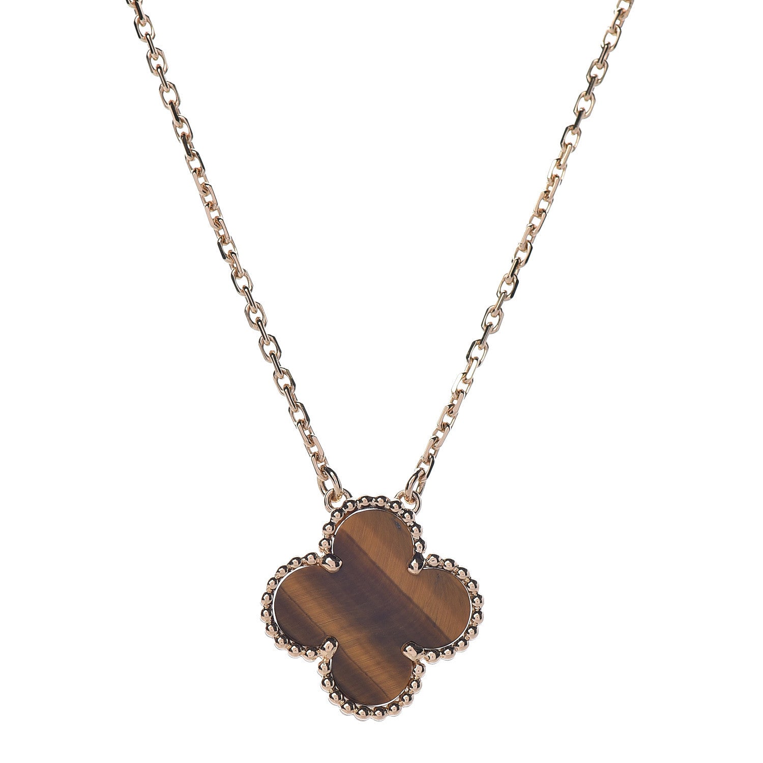 Van Cleef & Arpels 18K Yellow Gold Tiger Eye Vintage Alhambra Pendant Necklace 4 of 7