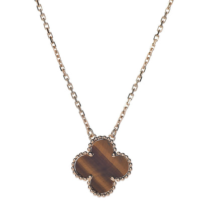 Van Cleef & Arpels 18K Yellow Gold Tiger Eye Vintage Alhambra Pendant Necklace 4 of 7