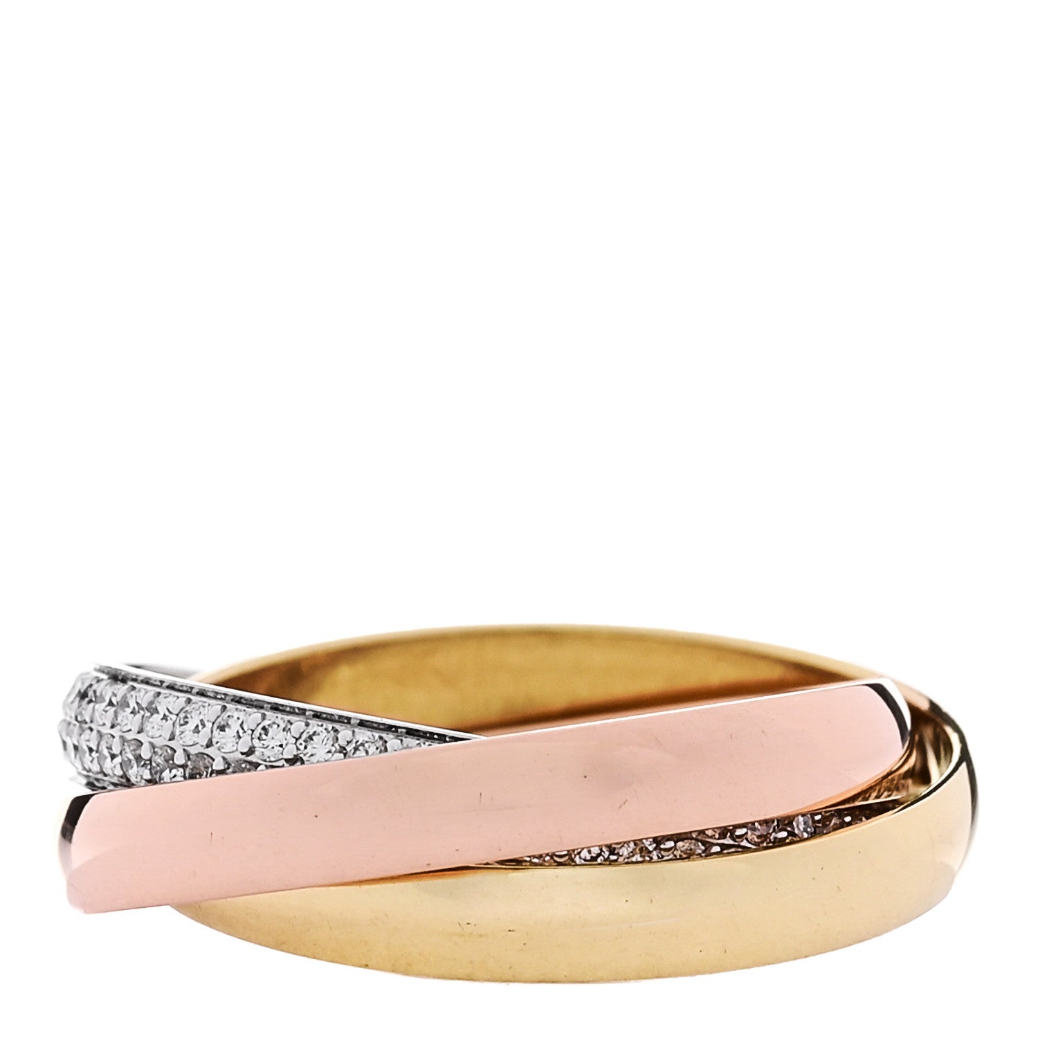 Cartier 18K White Yellow Pink Gold Diamond Small Trinity Paved Ring 53 6.5 1 of 5