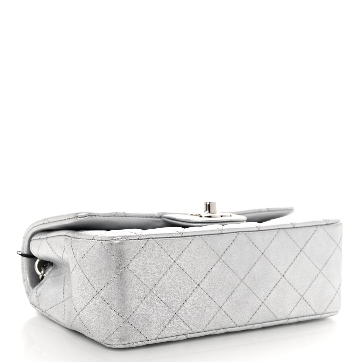 Metallic Lambskin Quilted Mini Rectangular Flap Silver