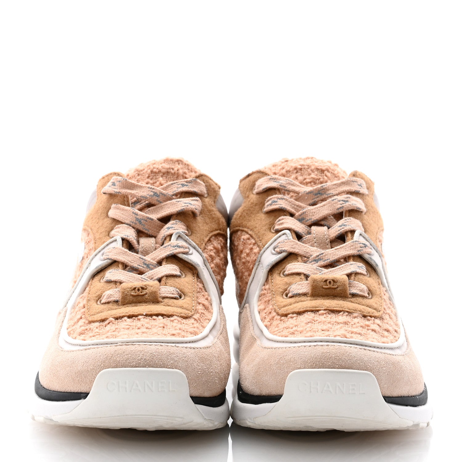 Chanel Suede Tweed Felt CC Sneakers 40.5 Beige 2 of 9