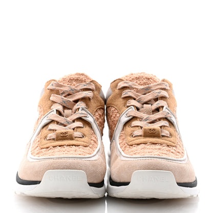 Chanel Suede Tweed Felt CC Sneakers 40.5 Beige 2 of 9