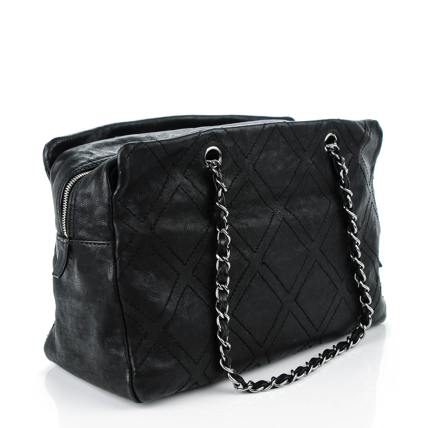 Calfskin Large Diamond Stitch Tote Black