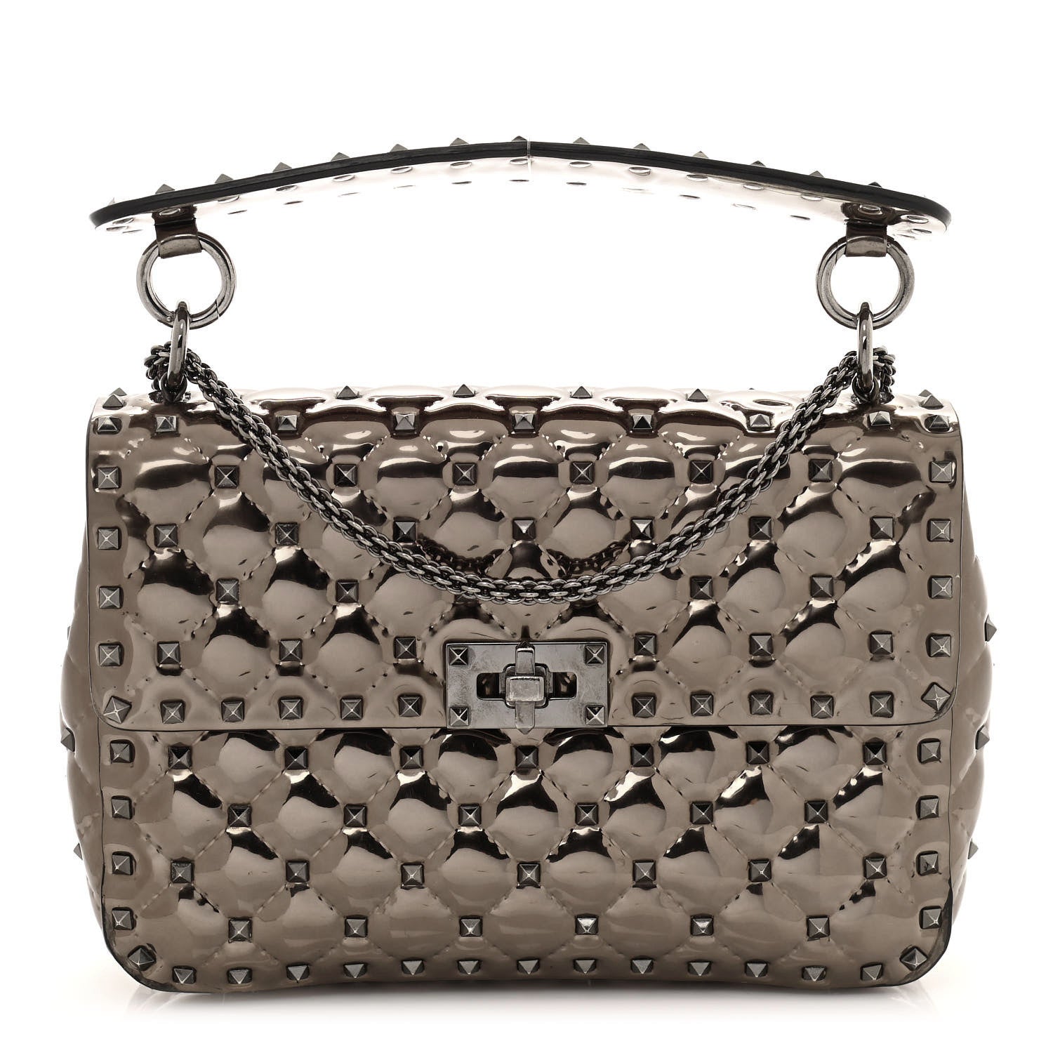 Valentino Garavani Metallic Patent Medium Rockstud Spike Shoulder Bag Rutenio 1 of 10