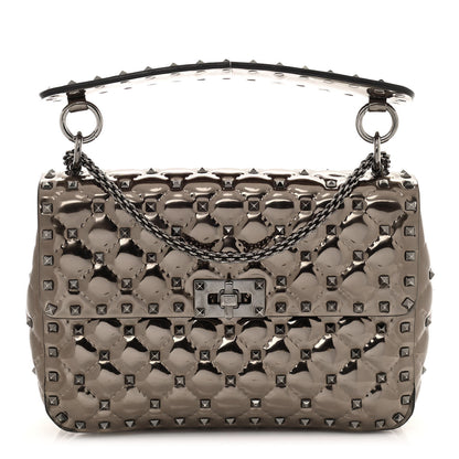 Valentino Garavani Metallic Patent Medium Rockstud Spike Shoulder Bag Rutenio 1 of 10