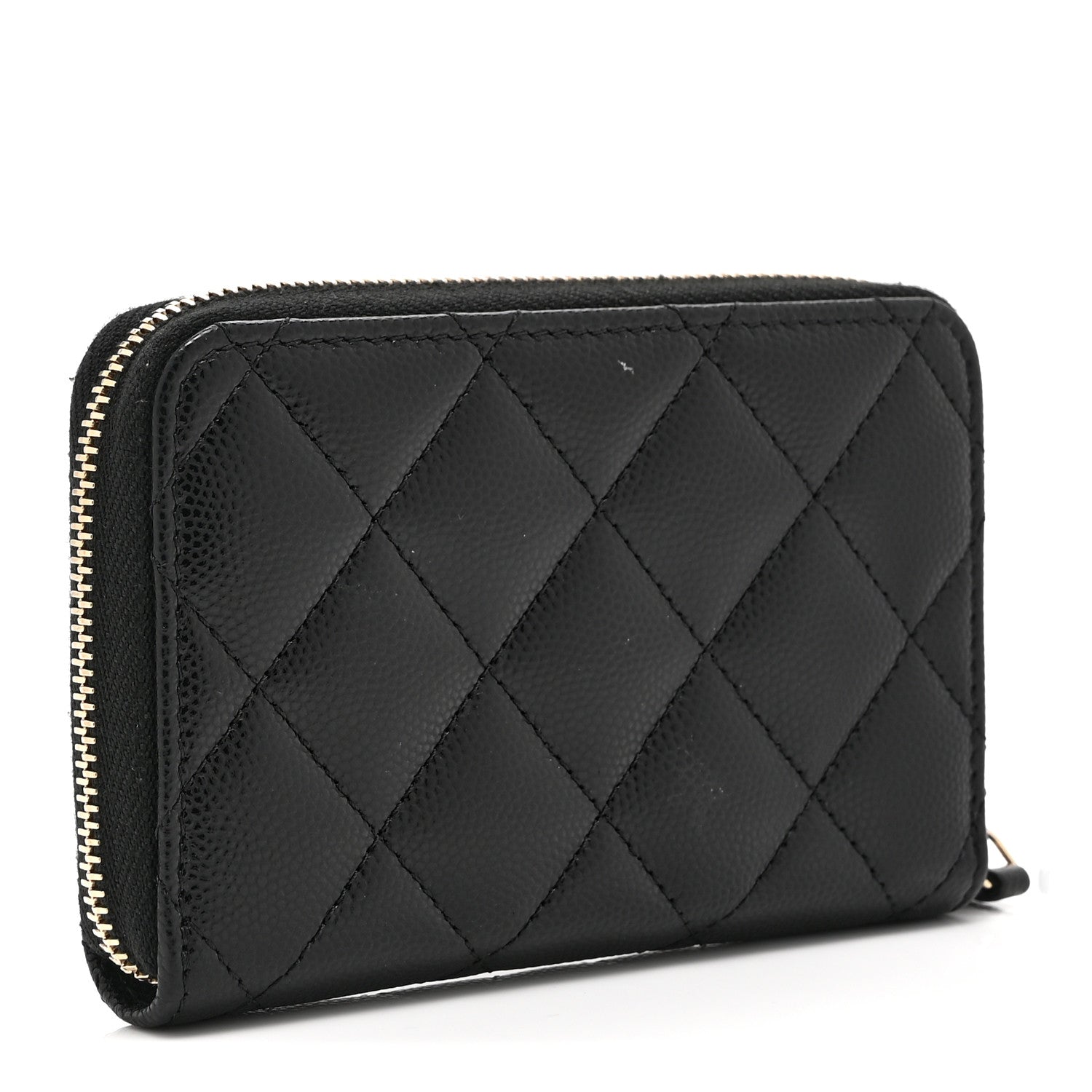 Chanel Caviar Quilted Crystal Zip Around Coin Purse Wallet Black 2 of 8