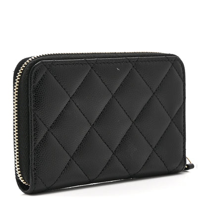 Chanel Caviar Quilted Crystal Zip Around Coin Purse Wallet Black 2 of 8