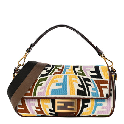 Fendi X SARA COLEMAN Canvas Vitello King Seta FF Fish Eye Embroidered Baguette Grezzo Multicolor Ghianda 1 of 9