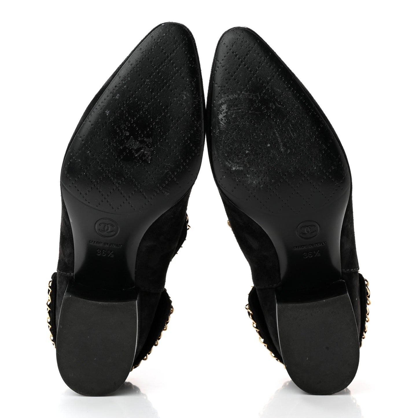 Suede Calfskin Chain CC Short Boots 36.5 Black