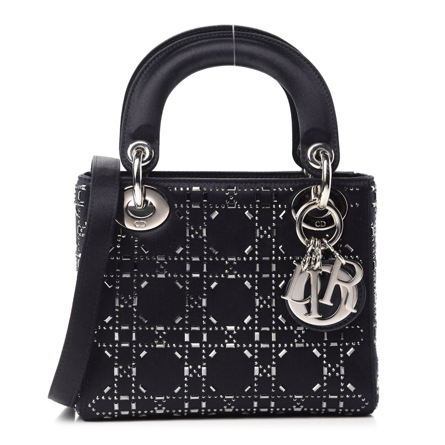 Satin Crystal Cannage Mini Lady Dior Black