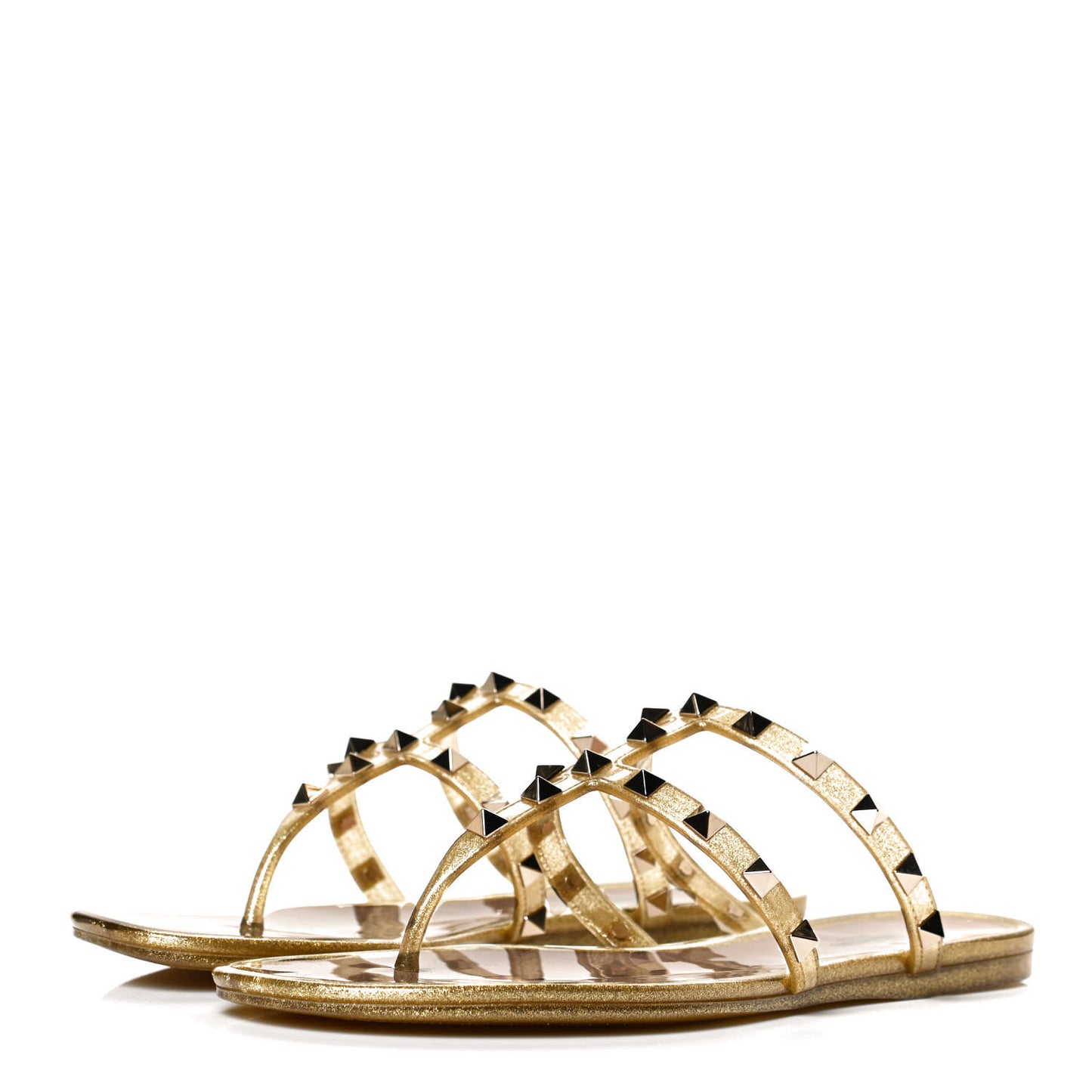 PVC Jelly Glitter Rockstud Caged Flat Thong Sandals 37 Oro
