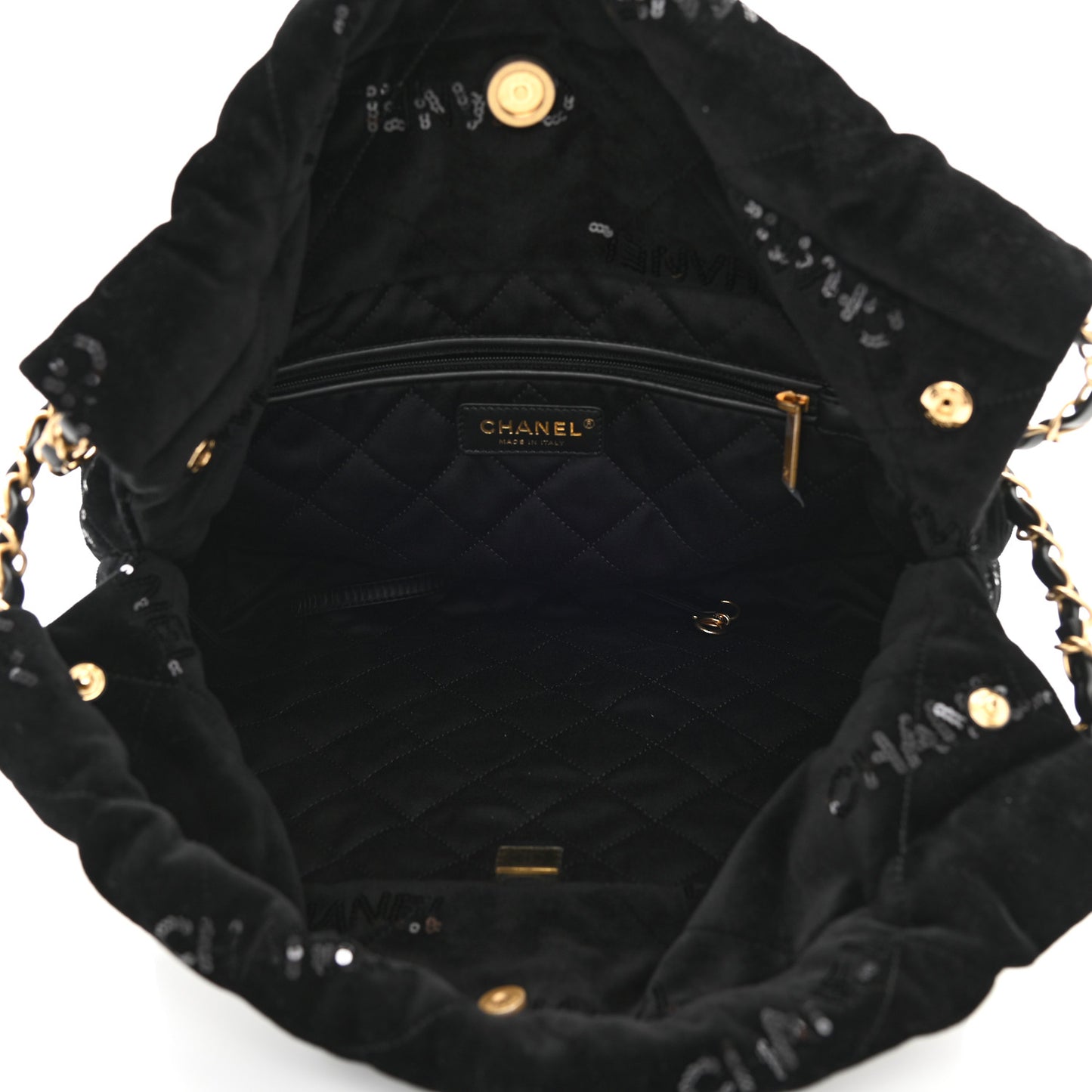 Velvet Sequin Quilted Small Chanel 22 Black
