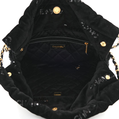 Chanel Velvet Sequin Quilted Small Chanel 22 Black 5 of 11